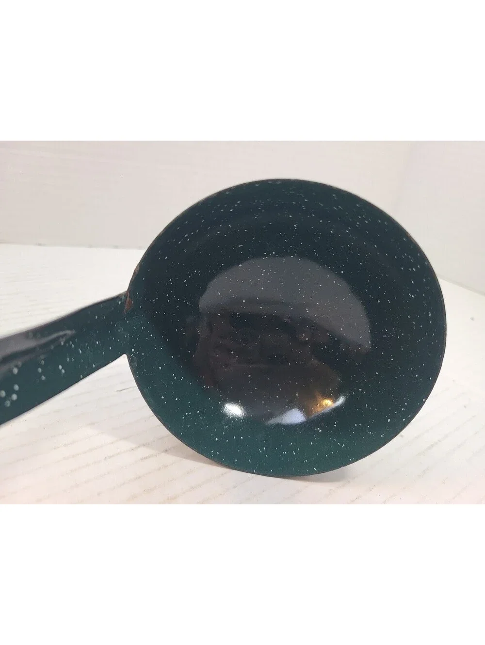 Vintage Dark Green Speckled Enamelware Dipper Ladle Farmhouse